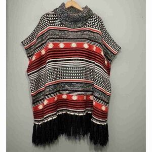 Cozy Striped Poncho with Fringe